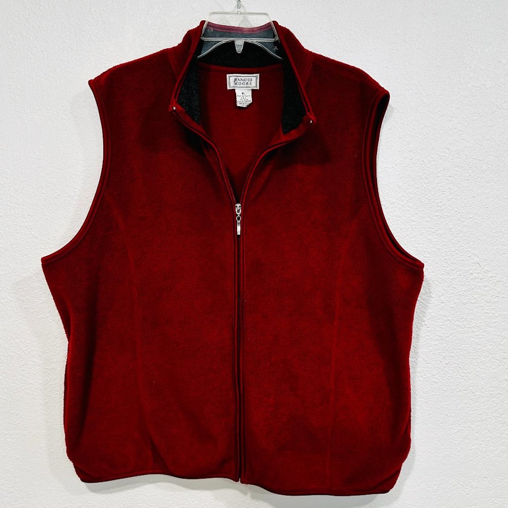 Jennifer Moore Full Zip Fleece Vest Sleeveless Dark Red 2 Pockets Womens Size XL